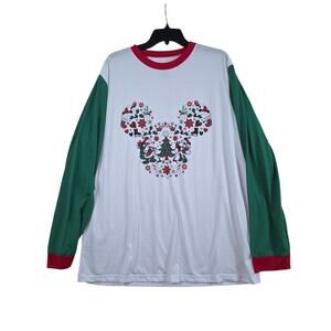 Disney Christmas Raglan Shirt Unisex XL Mickey Holiday Long Sleeve Kidcore Retro